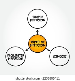 Types of Diffusion is the net movement of anything generally from a region of higher concentration to a region of lower concentration, mind map concept background