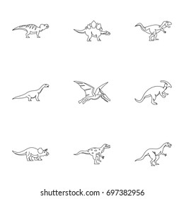 Types of dinosaur icons set. Outline set of 9 types of dinosaur vector icons for web isolated on white background
