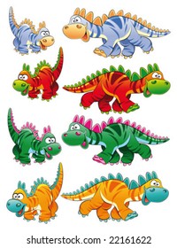 Types of dinosaurs. Funny cartoon and vector animal characters.