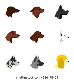 Types of dogs icons set. Flat illustration of 9 types of dogs vector icons for web