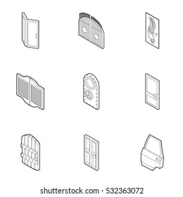Types of doors icons set. Outline illustration of 9 types of doors vector icons for web