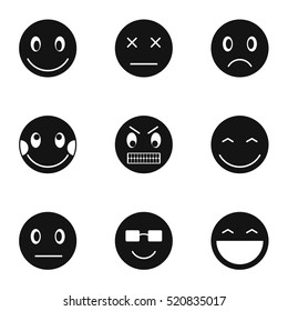Types of emoticons icons set. Simple illustration of 9 types of emoticons vector icons for web