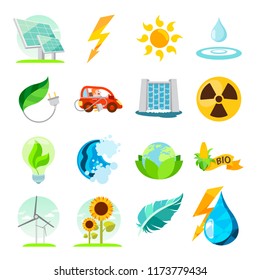 Types Of Energy. A Set Of Icons On The Theme Of Energy Resources And Minerals.