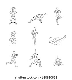 Types of exercises - illustration set vector