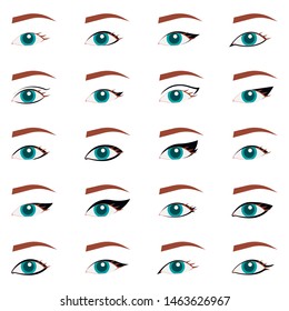 Types of eye makeup. Cat Eyeliner Tutorial. Stylish make up. Vogue beauty article, magazine, book.