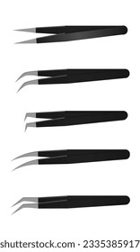 Types of eyelash extension tweezers, vector