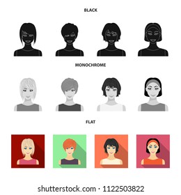 Types of female hairstyles black, flat, monochrome icons in set collection for design. Appearance of a woman vector symbol stock web illustration.