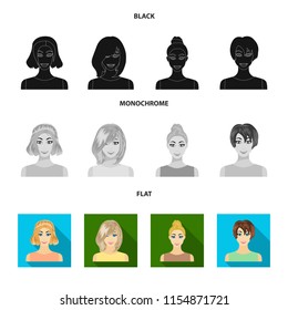 Types of female hairstyles black, flat, monochrome icons in set collection for design. Appearance of a woman vector symbol stock web illustration.