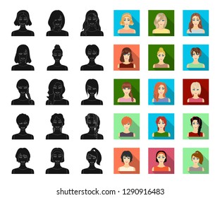 Types of female hairstyles black,flat icons in set collection for design. Appearance of a woman vector symbol stock web illustration.