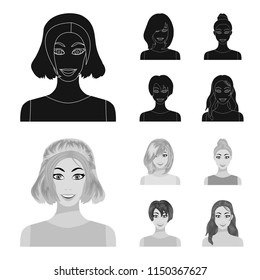 Types of female hairstyles black,monochrom icons in set collection for design. Appearance of a woman vector symbol stock web illustration.