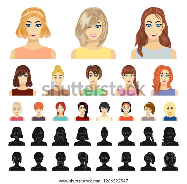 Types Female Hairstyles Cartoon Black Icons Stock Vector Royalty