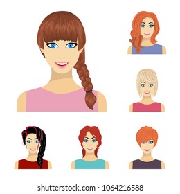 Types of female hairstyles cartoon icons in set collection for design. Appearance of a woman vector symbol stock web illustration.