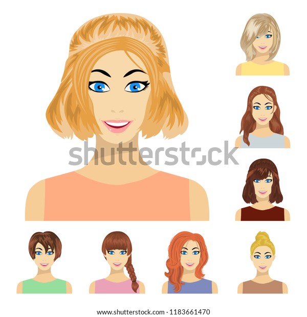 Types Female Hairstyles Cartoon Icons Set Stock Vector (Royalty Free