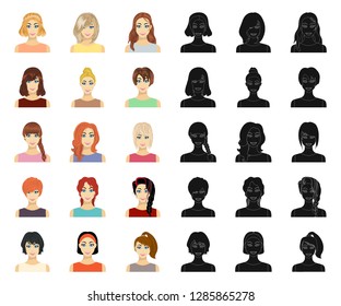 Types of female hairstyles cartoon,black icons in set collection for design. Appearance of a woman vector symbol stock web illustration.