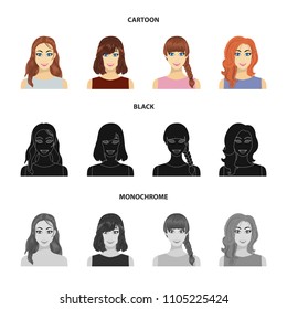 Types of female hairstyles cartoon,black,monochrome icons in set collection for design. Appearance of a woman vector symbol stock web illustration.