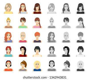 Types of female hairstyles cartoon,mono icons in set collection for design. Appearance of a woman vector symbol stock web illustration.