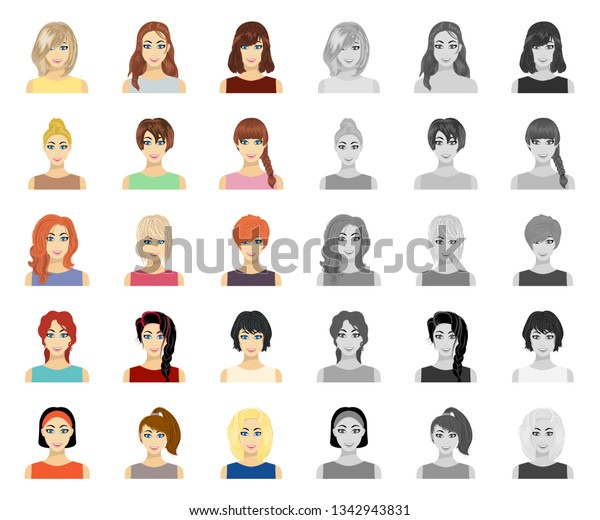 Types Female Hairstyles Cartoonmono Icons Set Stock Vector