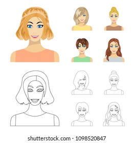 Types of female hairstyles cartoon,outline icons in set collection for design. Appearance of a woman vector symbol stock web illustration.