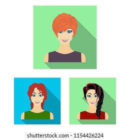 Types of female hairstyles flat icons in set collection for design. Appearance of a woman vector symbol stock web illustration.