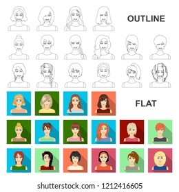 Types of female hairstyles flat icons in set collection for design. Appearance of a woman vector symbol stock web illustration.