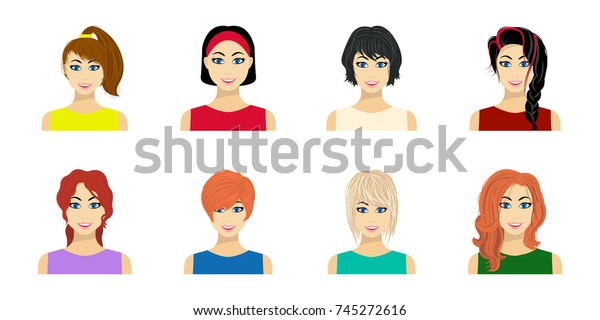 Types Female Hairstyles Icons Set Collection Stock Vector (Royalty Free ...