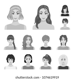 Types of female hairstyles monochrome icons in set collection for design. Appearance of a woman vector symbol stock web illustration.