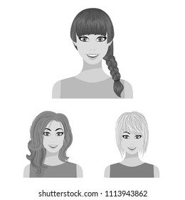 Types of female hairstyles monochrome icons in set collection for design. Appearance of a woman vector symbol stock web illustration.