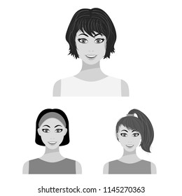 Types of female hairstyles monochrome icons in set collection for design. Appearance of a woman vector symbol stock web illustration.