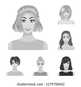 Types of female hairstyles monochrome icons in set collection for design. Appearance of a woman vector symbol stock web illustration.