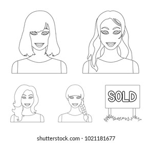 Types of female hairstyles outline icons in set collection for design. Appearance of a woman vector symbol stock web illustration.
