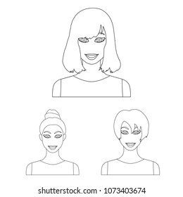 Types of female hairstyles outline icons in set collection for design. Appearance of a woman vector symbol stock web illustration.