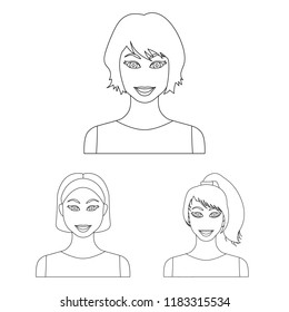 Types of female hairstyles outline icons in set collection for design. Appearance of a woman vector symbol stock web illustration.