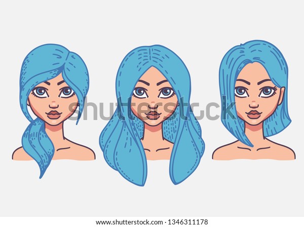 Types Female Hairstyles Vector Illustration Girls Stock