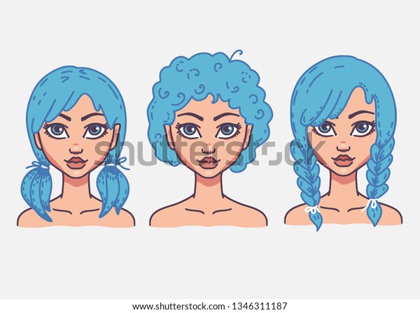 Types Female Hairstyles Vector Illustration Girls Stock