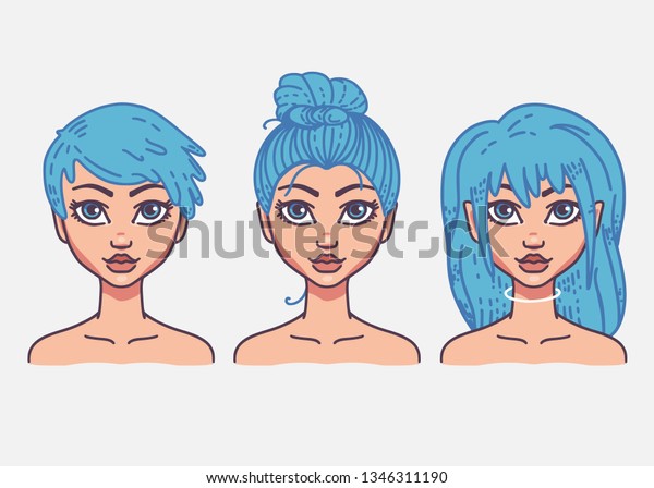 Types Female Hairstyles Vector Illustration Girls Stock Vector