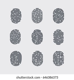 Types of Fingerprint Patterns for Identity Person Security ID on Gray for Design