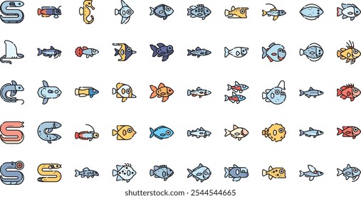 Types of fish icons .. High-Quality Vector Icons Collection with Editable Stroke. Ideal for Professional and Creative Projects.