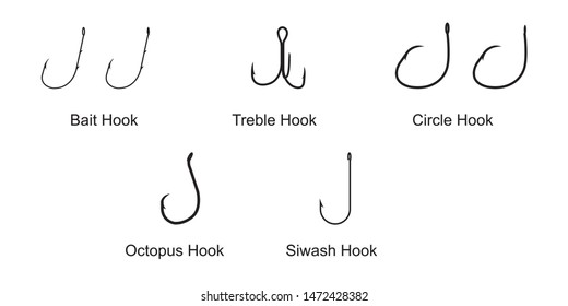 Types of Fishing Hooks isolated on white background vector  illustration
