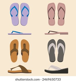 Types of flip flops top and side view illustration.