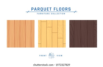 Types of flooring. Set of wooden parquet samples isolated on a white background. Vector illustration in flat style.