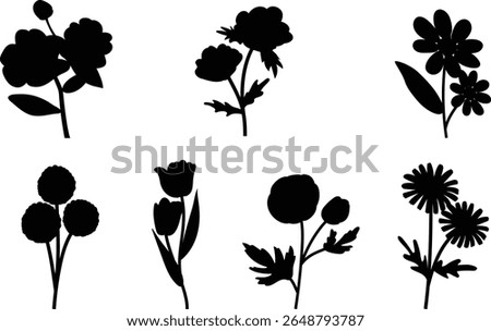 Types of Flowers Vector Silhouettes – Floral Shape Collection of Botanical Icons

