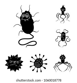 Types of funny microbes black icons in set collection for design. Microbes pathogenic vector symbol stock web illustration.