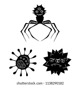 Types of funny microbes black icons in set collection for design. Microbes pathogenic vector symbol stock web illustration.
