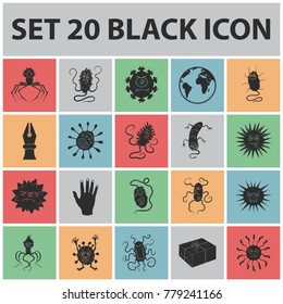 Types of funny microbes black icons in set collection for design. Microbes pathogenic vector symbol stock web illustration.