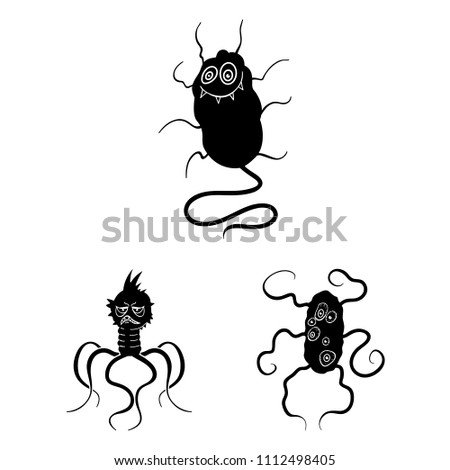 Types of funny microbes black icons in set collection for design. Microbes pathogenic vector symbol stock web illustration.