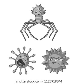Types of funny microbes cartoon icons in set collection for design. Microbes pathogenic vector symbol stock web illustration.