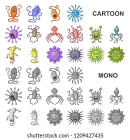 Types of funny microbes cartoon icons in set collection for design. Microbes pathogenic vector symbol stock web illustration.