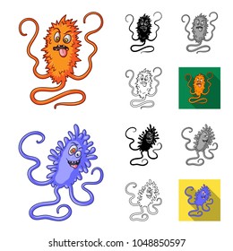 Types of funny microbes cartoon,black,flat,monochrome,outline icons in set collection for design. Microbes pathogenic vector symbol stock web illustration.