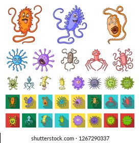 Types of funny microbes cartoon,flat icons in set collection for design. Microbes pathogenic vector symbol stock web illustration.