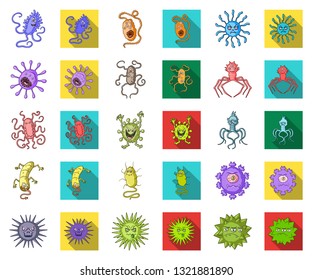 Types of funny microbes cartoon,flat icons in set collection for design. Microbes pathogenic vector symbol stock web illustration.